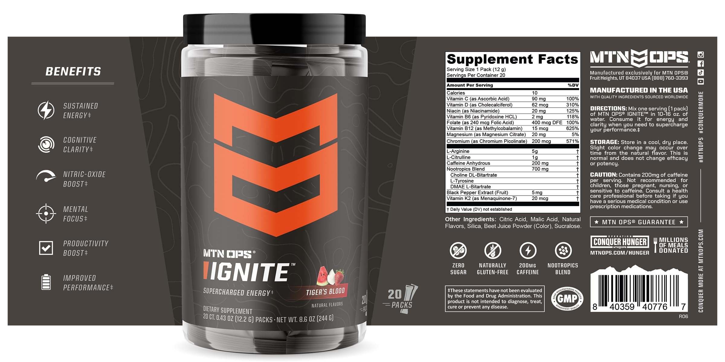MTN OPS Ignite Trail goût Sang du Tigre, expérience de boisson savoureuse