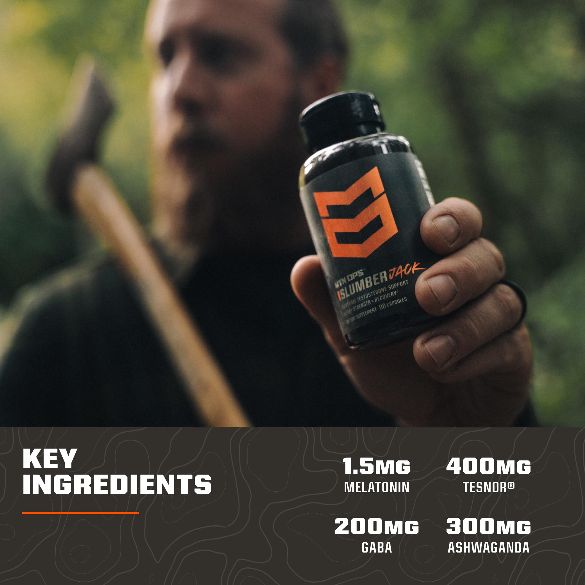 Boîte MTN OPS Slumber Jack affichant ingrédients et avantages potentiels