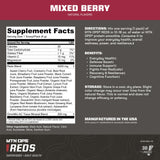 MTN OPS Super Reds – verre coloré avec boisson rouge, goût agréable et sain.