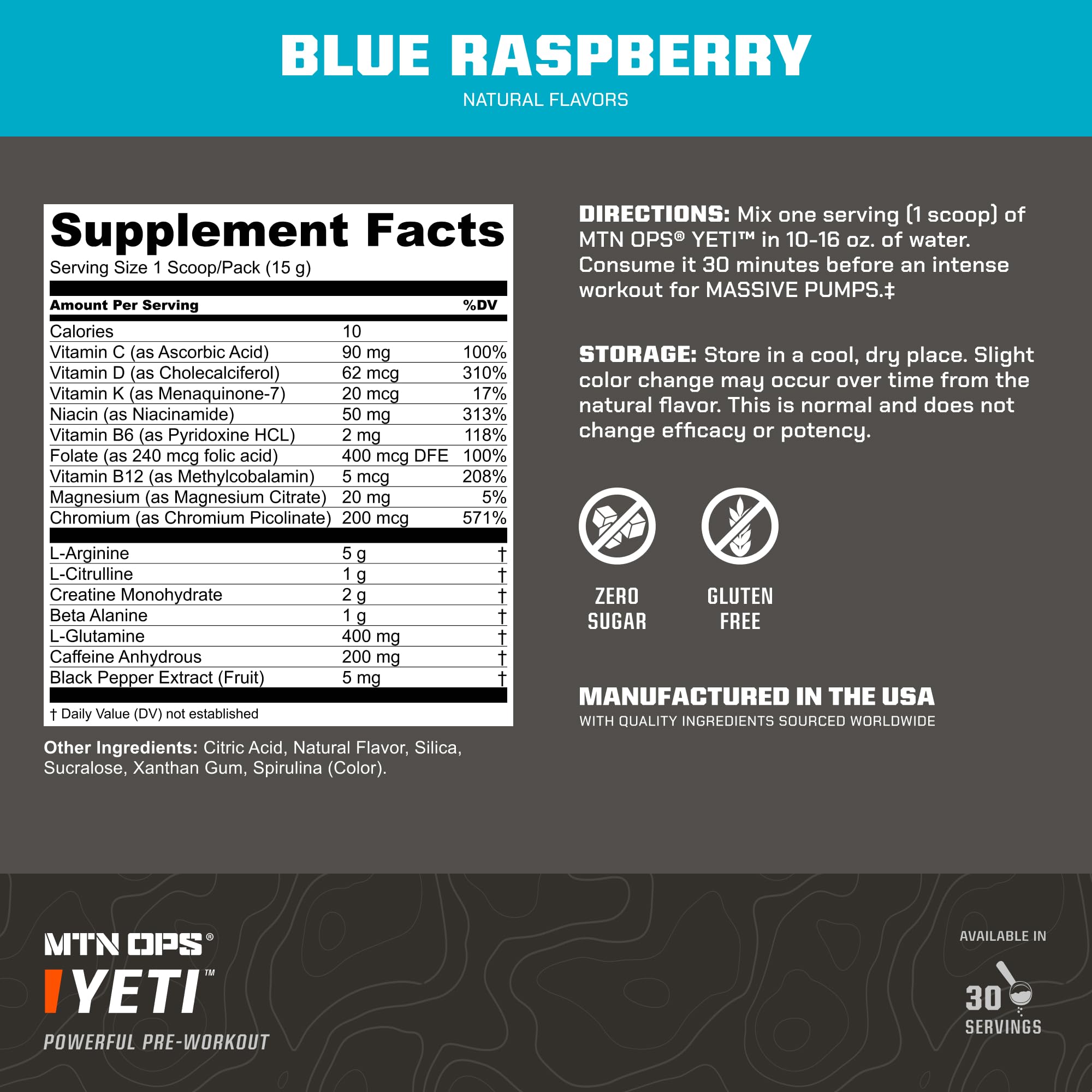 MTN OPS YETI saveur framboise bleue, goût rafraîchissant pendant l'entraînement.