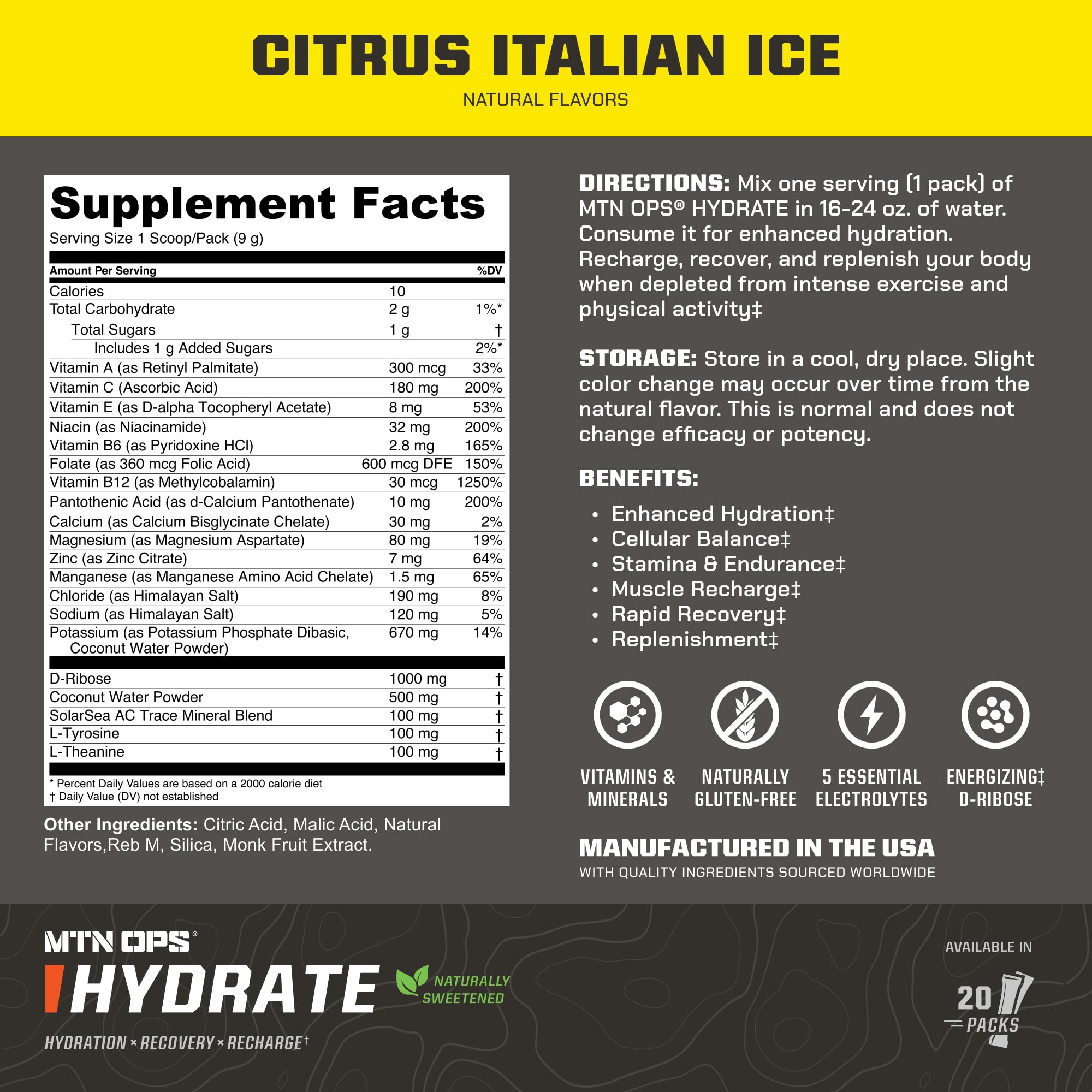 MTN OPS Hydrate sachets citron italien glacé rafraîchissants et hydratants.