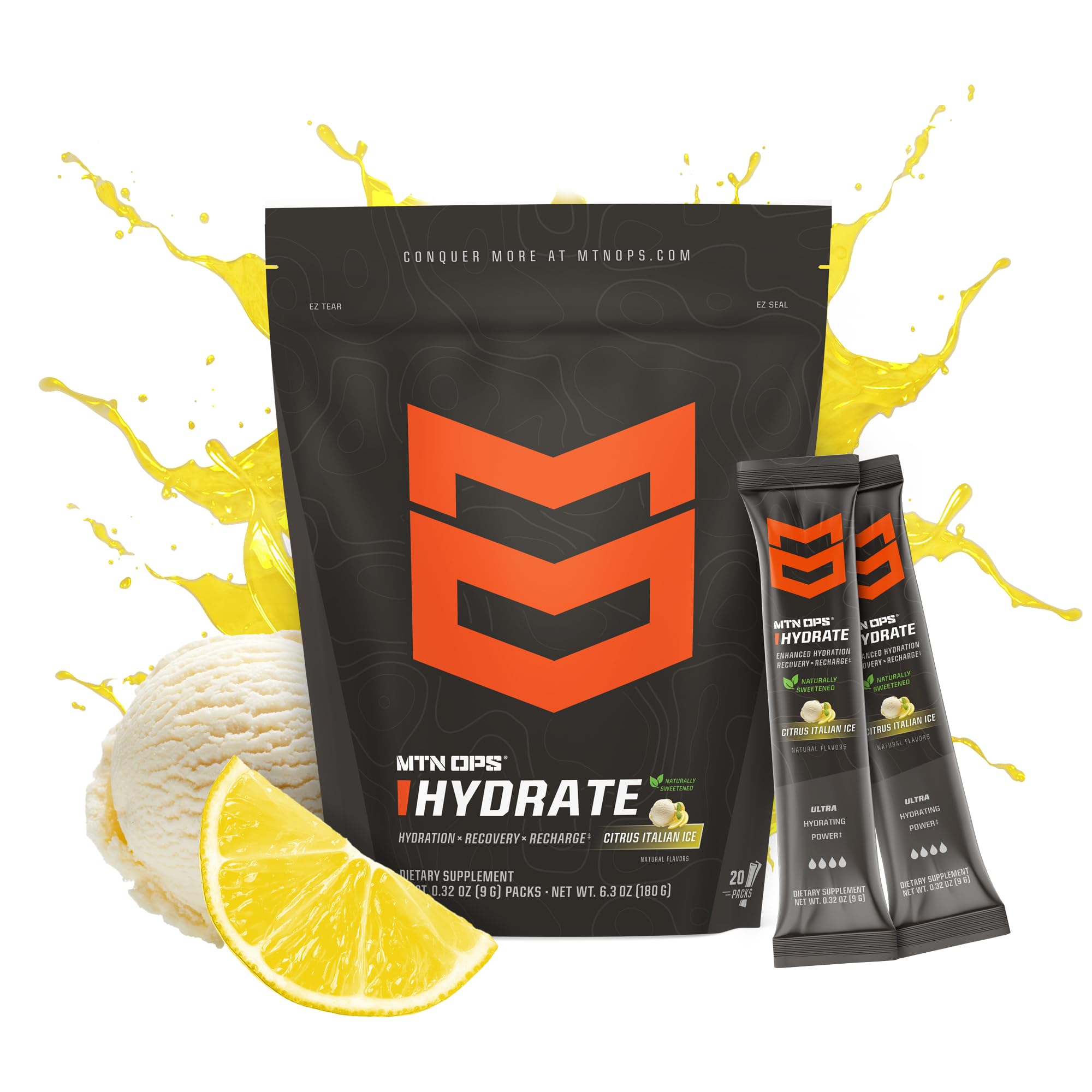 MTN OPS Hydrate sachets électrolyte portables pour une hydratation lors d'une séance.