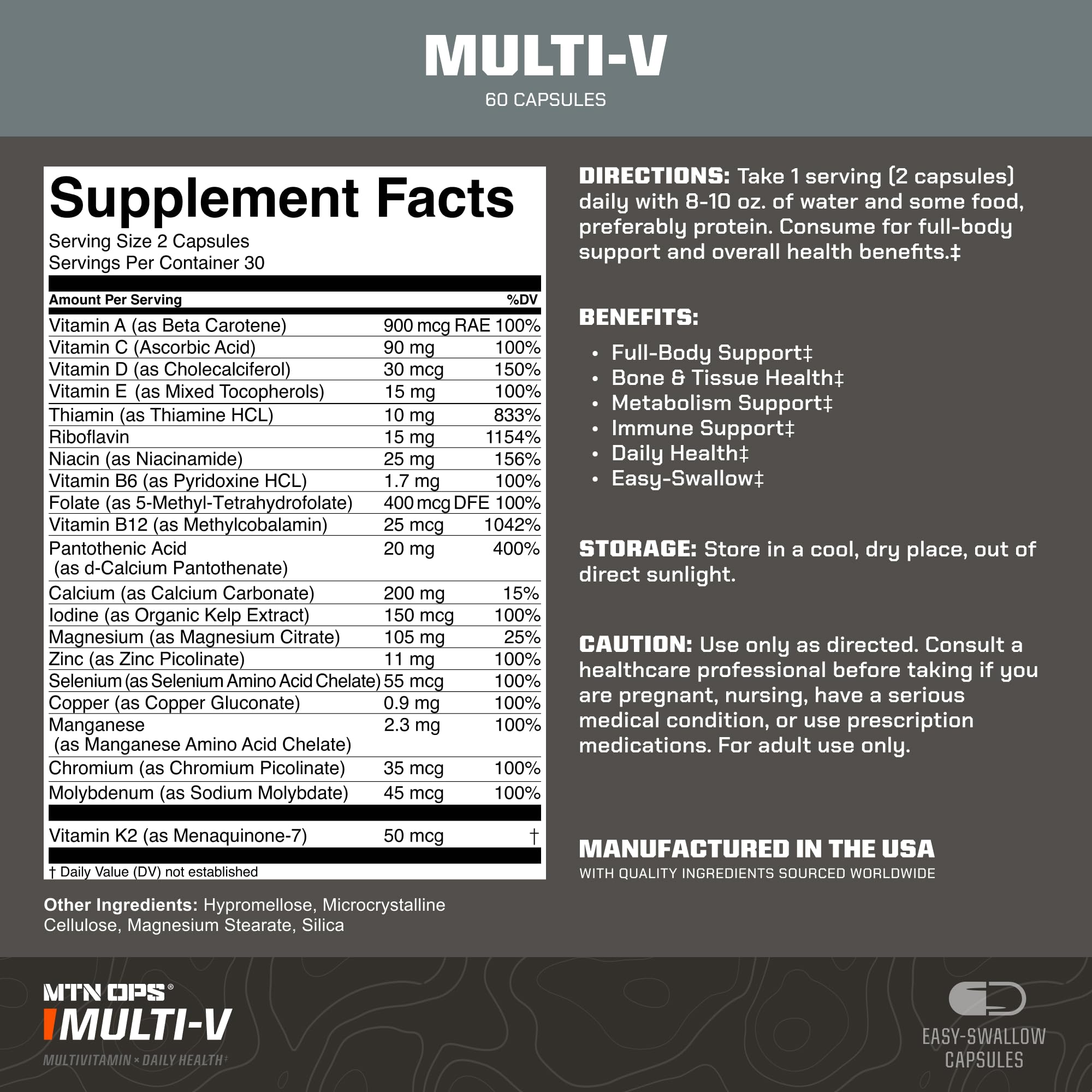 MTN OPS Multi-V: gros plan sur les capsules et leur couleur naturelle.