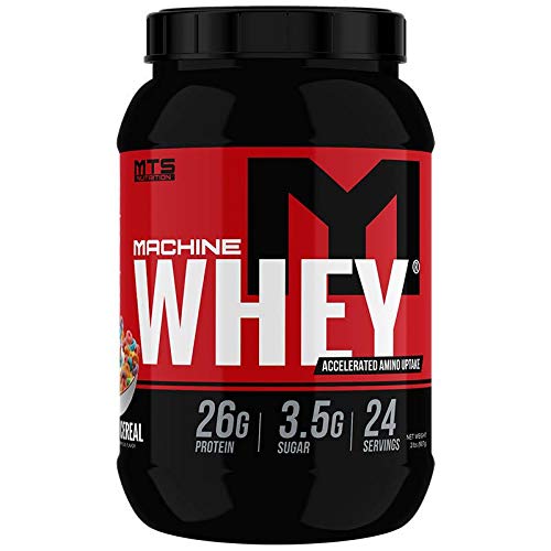 MTS Machine Whey: poudre fruits céréales dans le bocal, soutien récupération et masse musculaire svelte.