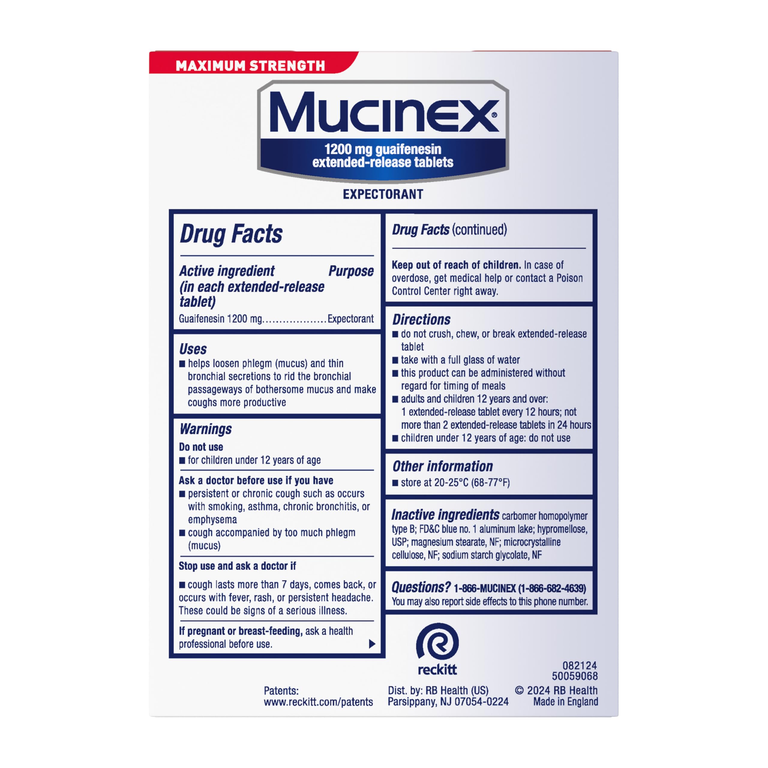Flacon ou boîte Mucinex affichant 48 comprimés.