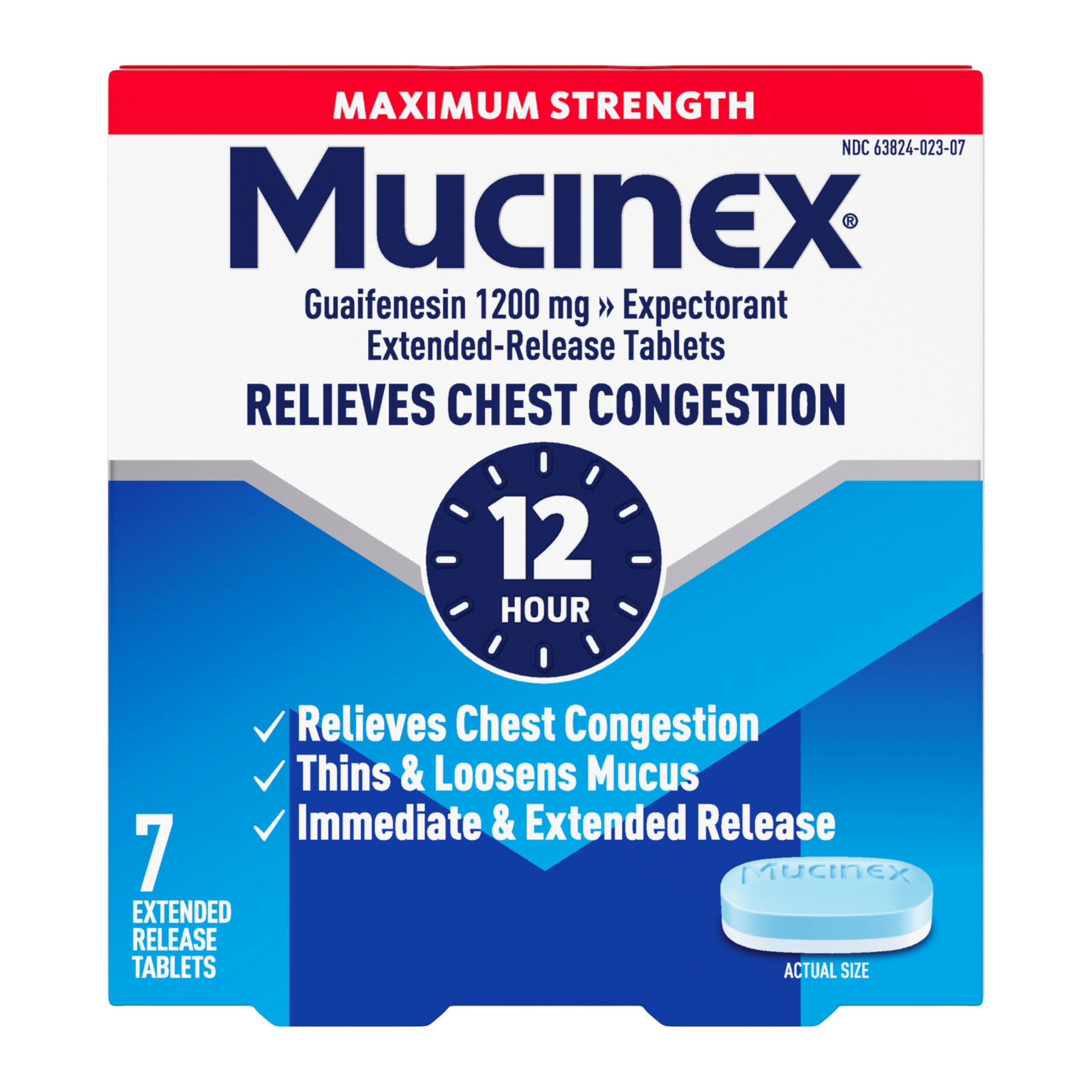 Mucinex – boîte avec tablettes 12h, soulage mucus et congestion au quotidien.