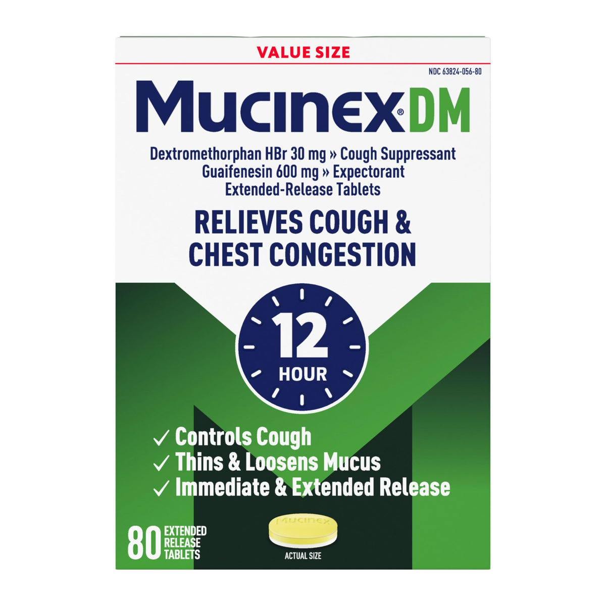 Mucinex DM 12h – tablette à double couche contre la congestion thoracique.