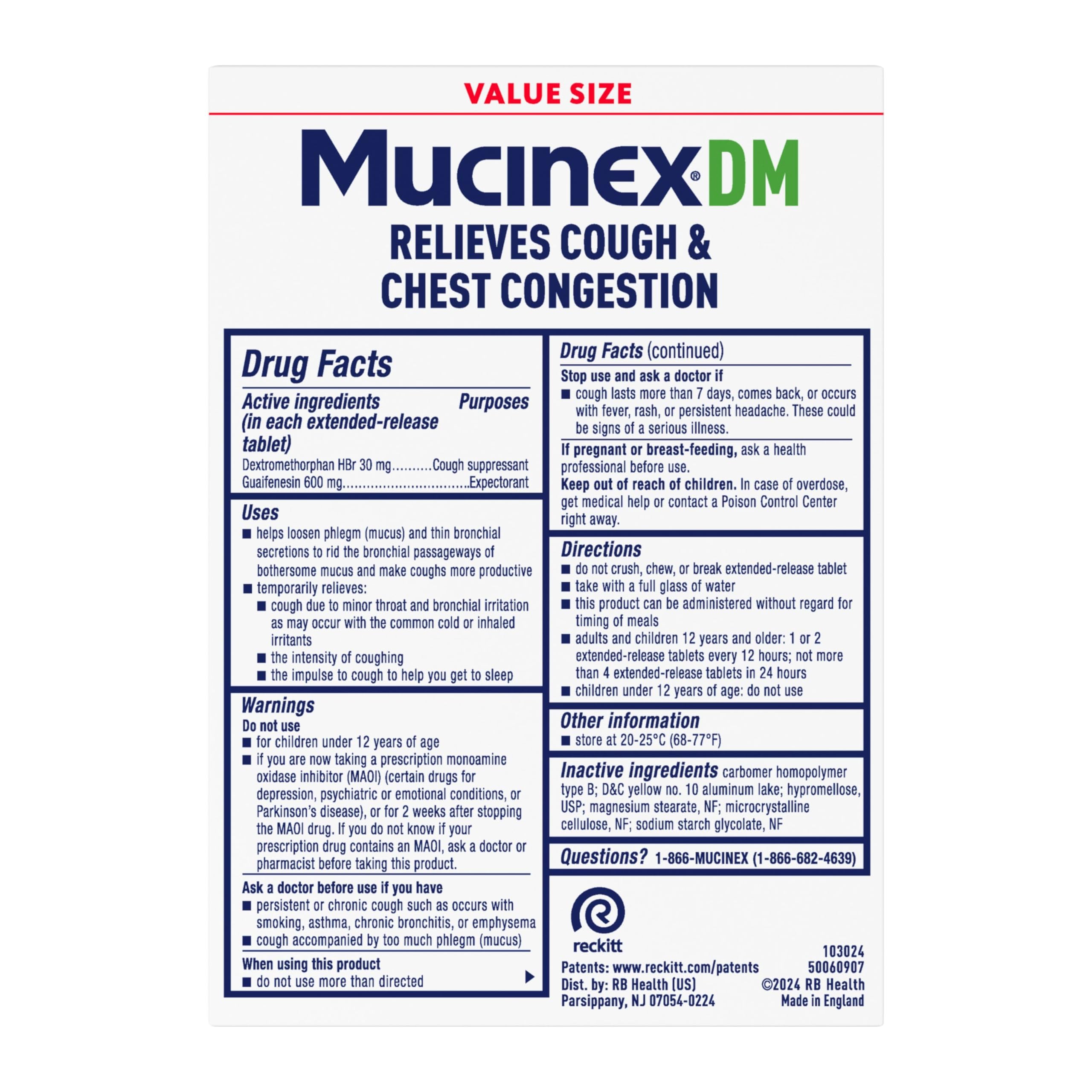 Mucinex DM 12h – formulation originale à double couche.