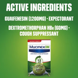 Pilules Mucinex DM 12h visibles, action longue durée.