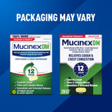 Emballage et instructions claires pour adultes utilisant Mucinex DM.