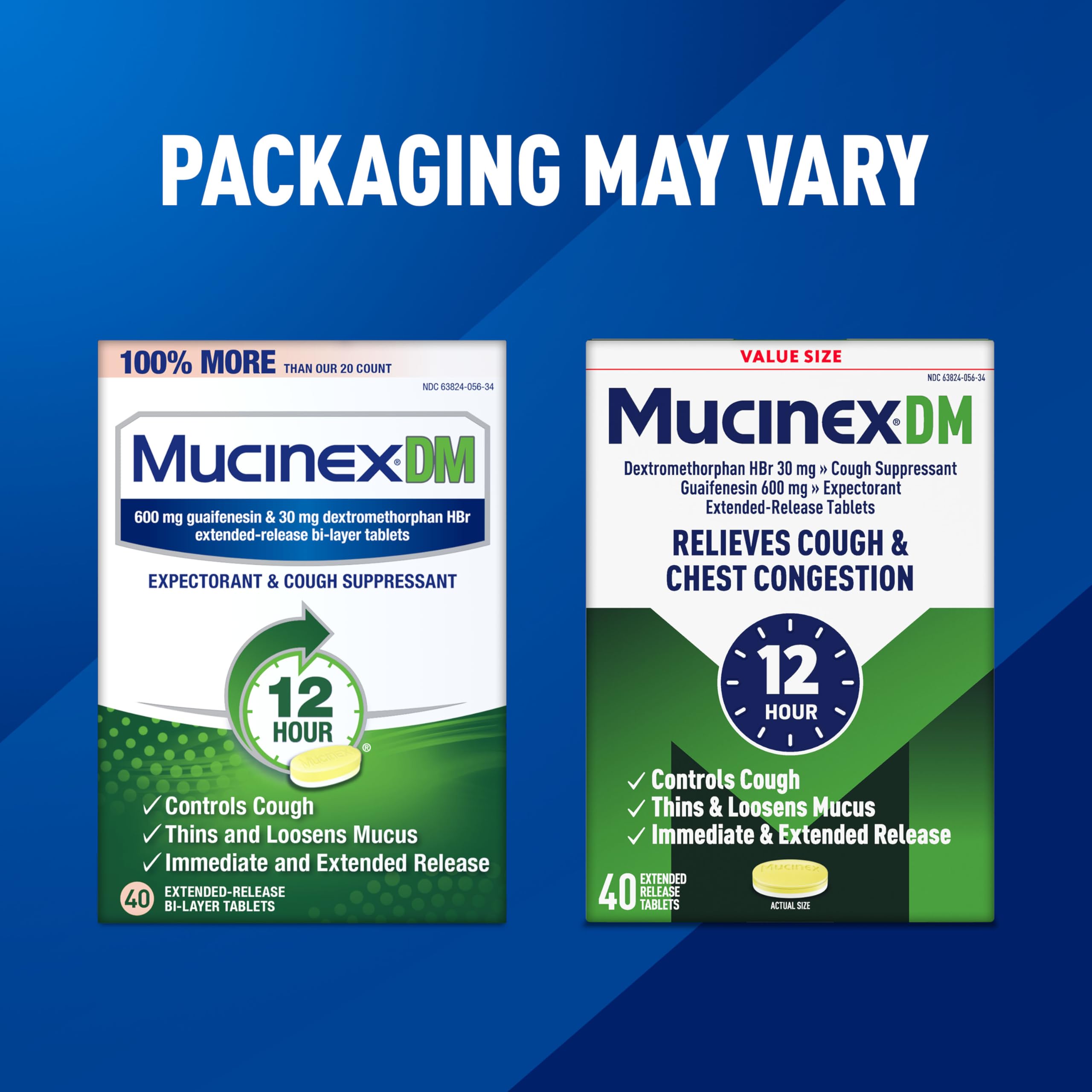 Mucinex DM : emballage clair avec instructions sur l’étiquette.