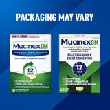 Mucinex DM : emballage clair avec instructions sur l’étiquette.