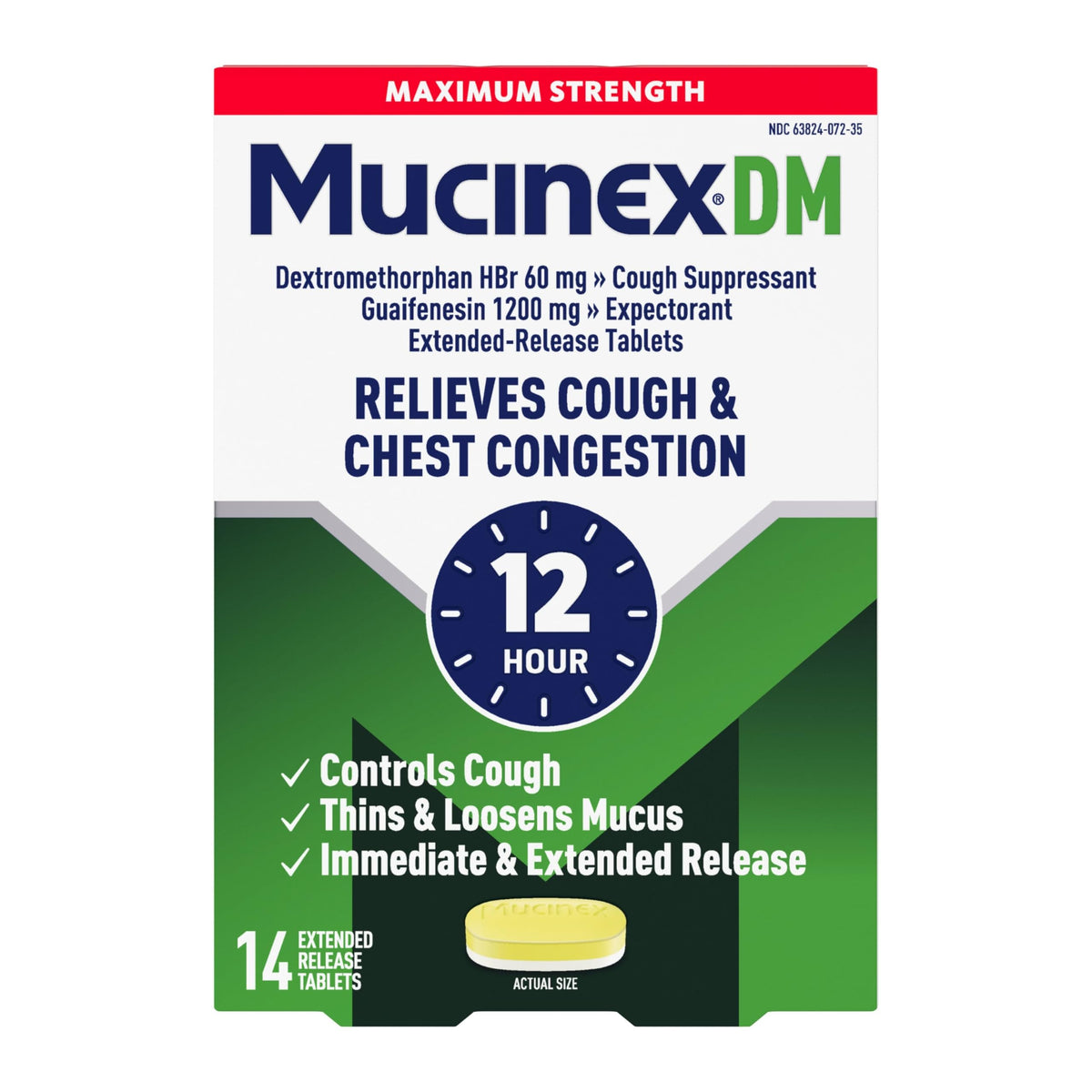 Mucinex DM tablettes double couche: soulagement durable toux et mucus.