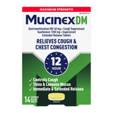 Mucinex DM tablettes double couche: soulagement durable toux et mucus.