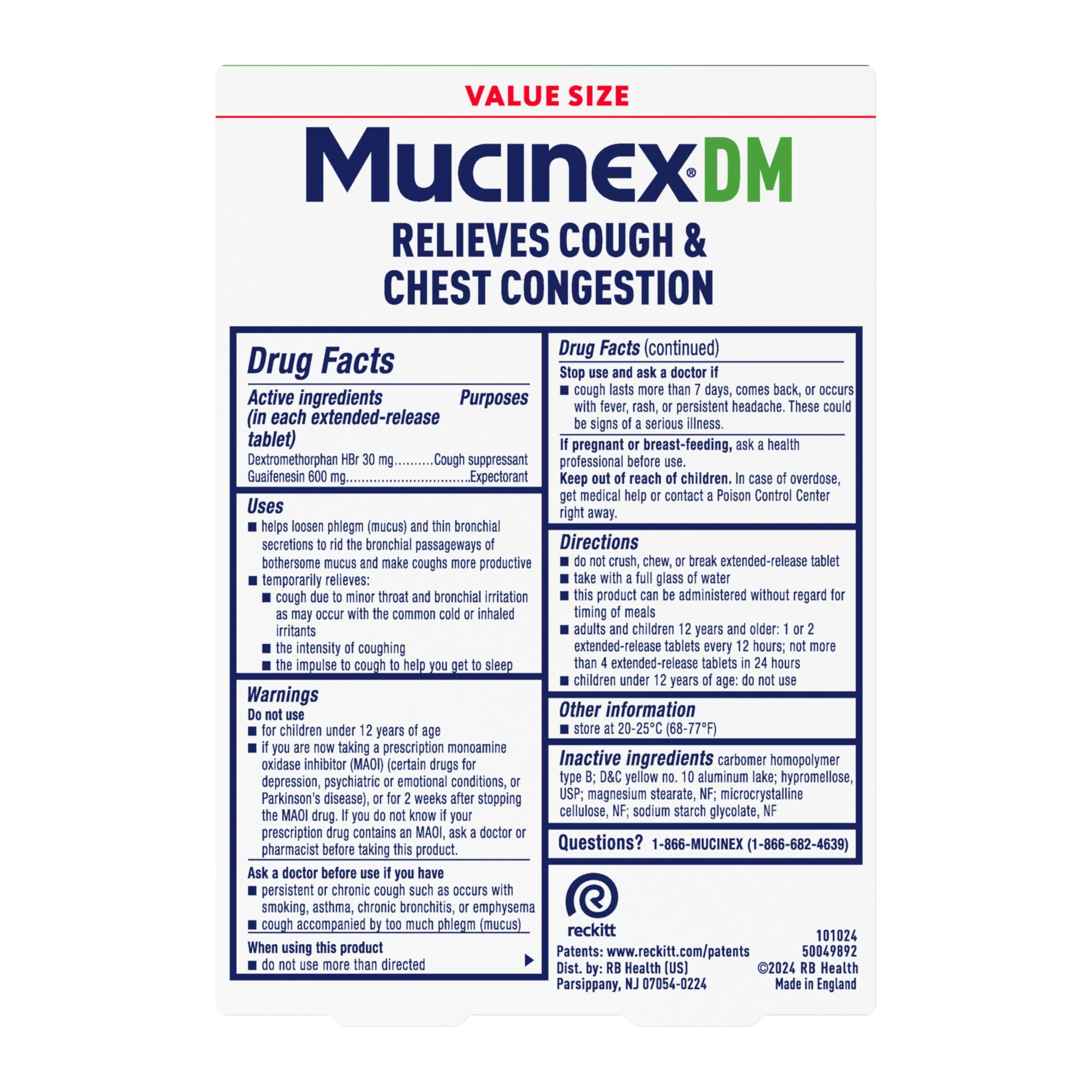 Mucinex DM : tablettes expectorant et antitussives pour adultes.