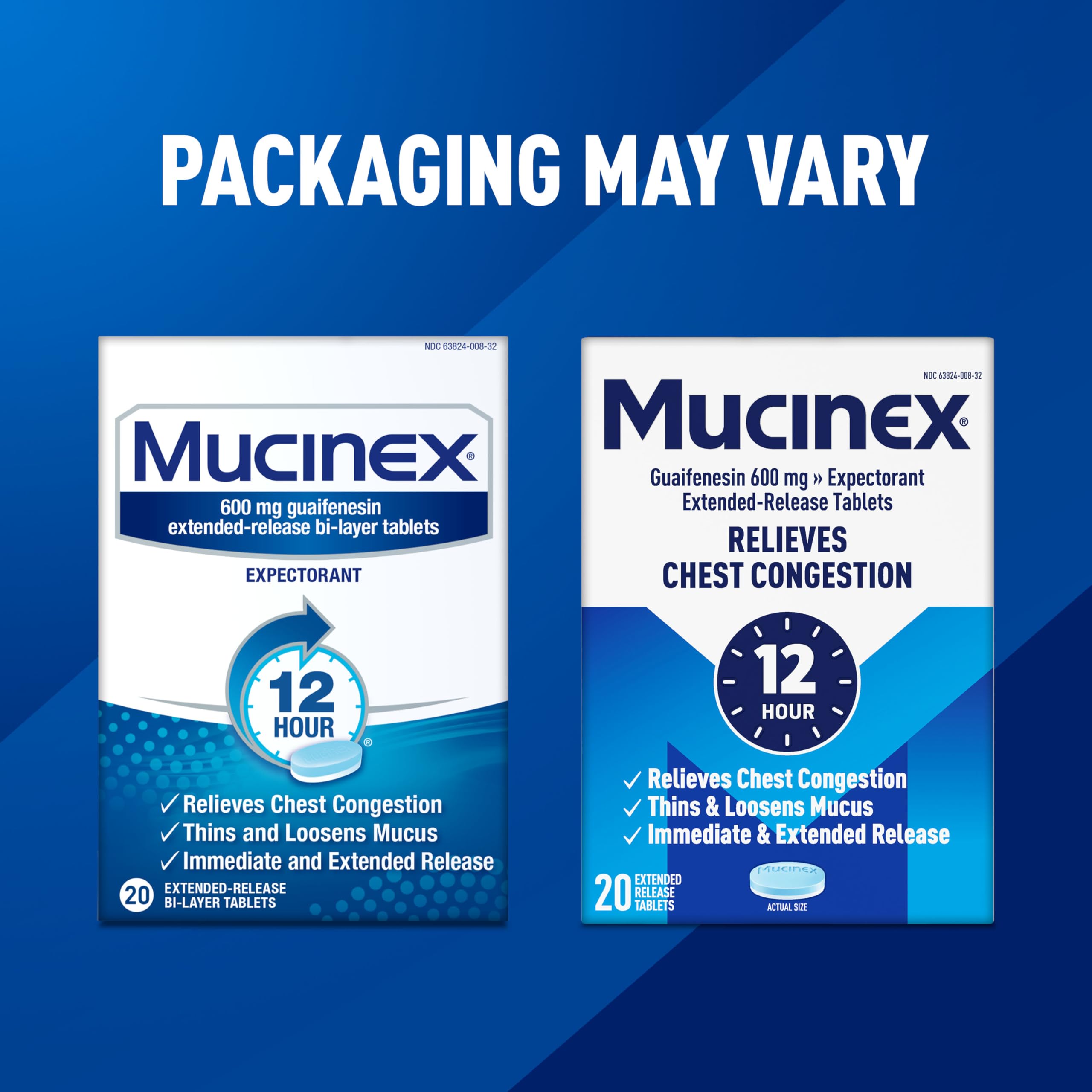 Mucinex étiquette lisible près du flacon pour un usage sûr.