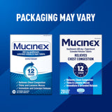 Mucinex étiquette lisible près du flacon pour un usage sûr.
