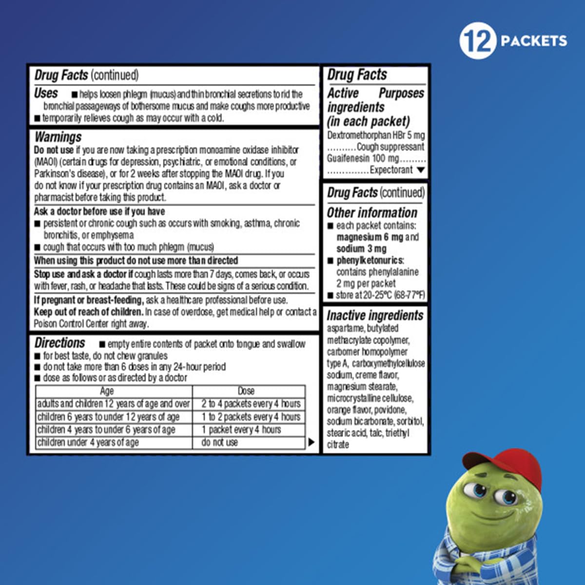 Utilisation adaptée dès 4 ans pour les Mini-Melts Mucinex Enfants.