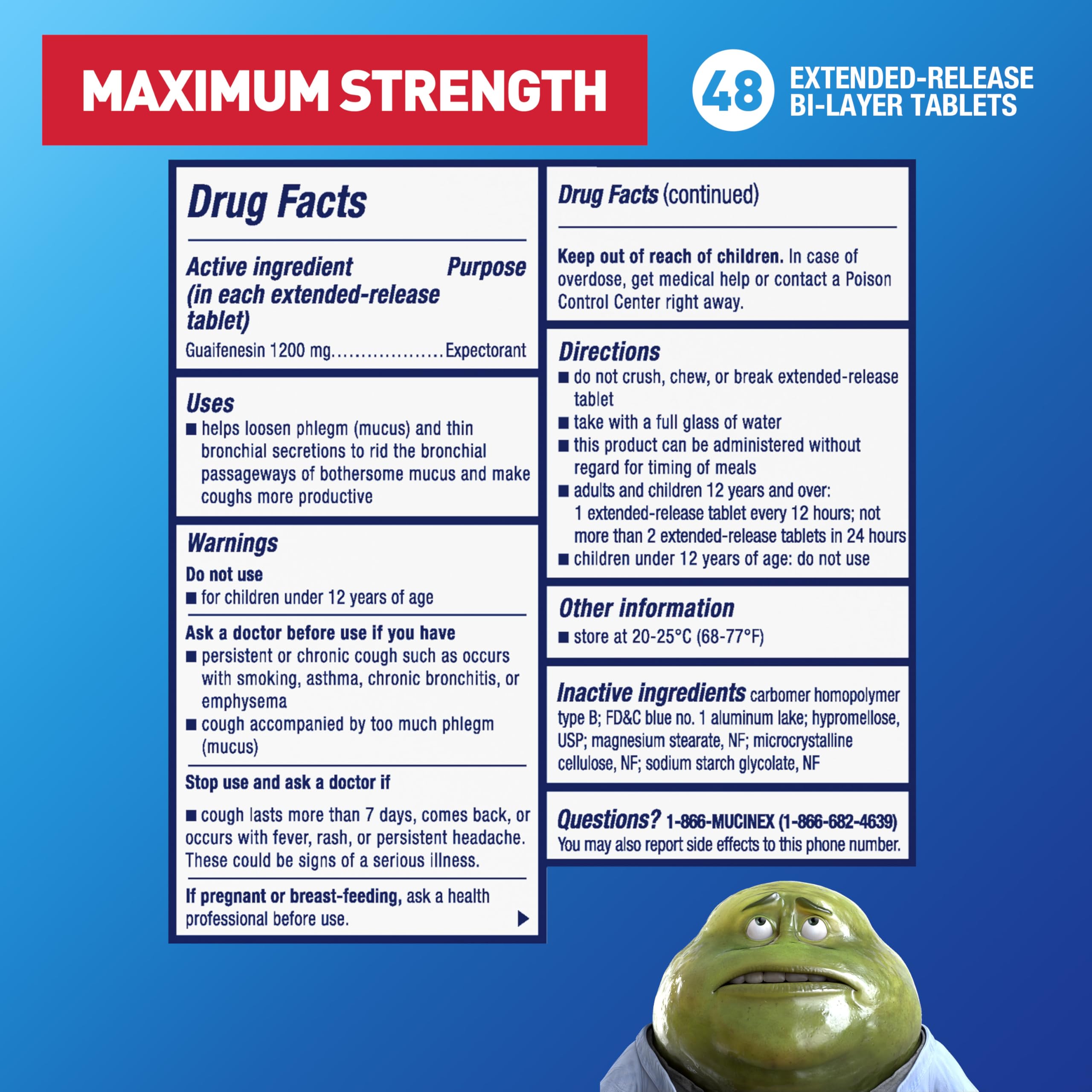 Comprimé Mucinex pour adultes dès 12 ans, usage quotidien.