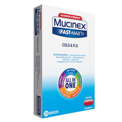 Mucinex Fast-Max caplets montrant la dose quotidienne recommandée