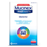 Mucinex Fast-Max caplets packshot montrant l emballage prêt à l emploi pour le rhume