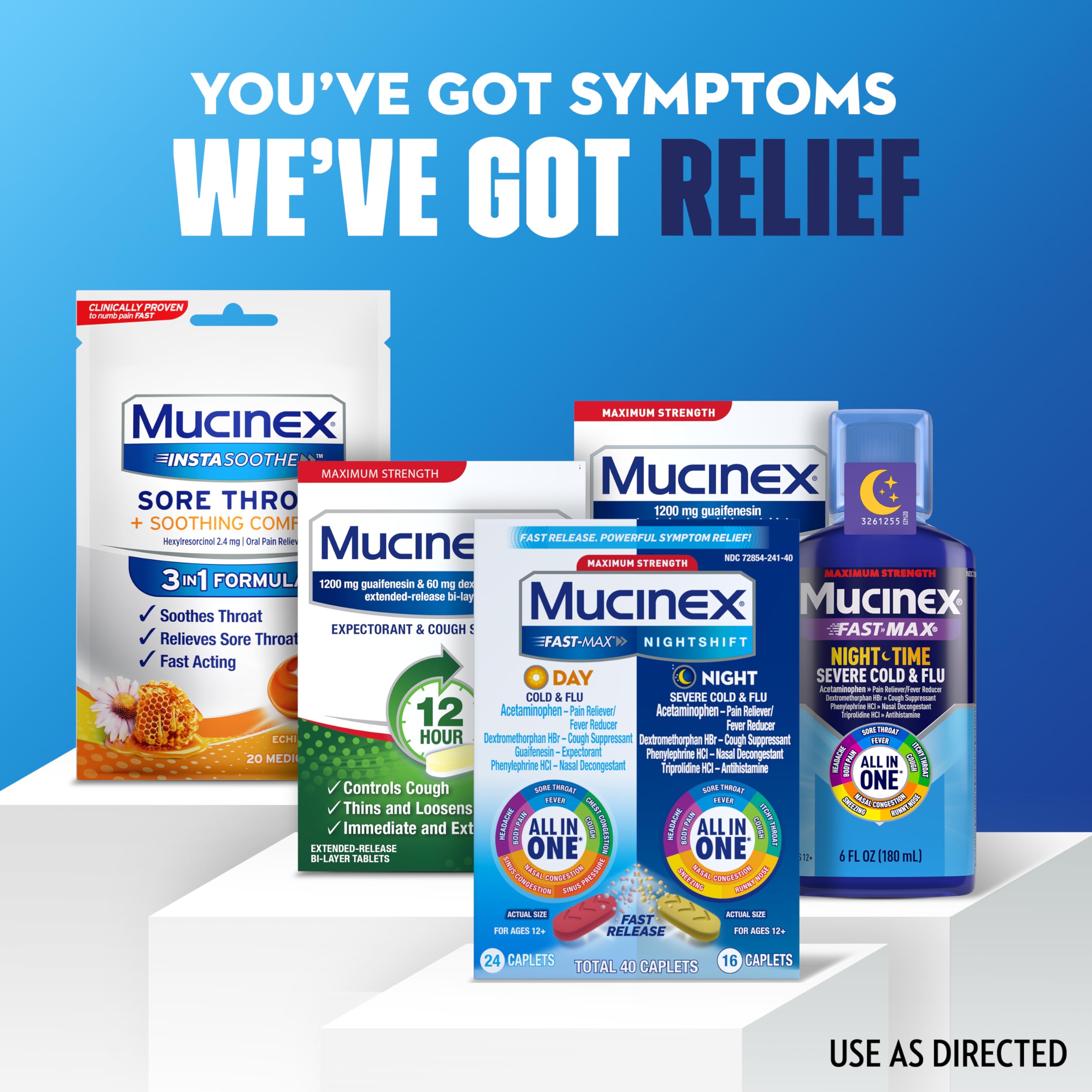 Pack Jour et Nuit Mucinex ouvert, démontrant la double solution multi-symptômes.
