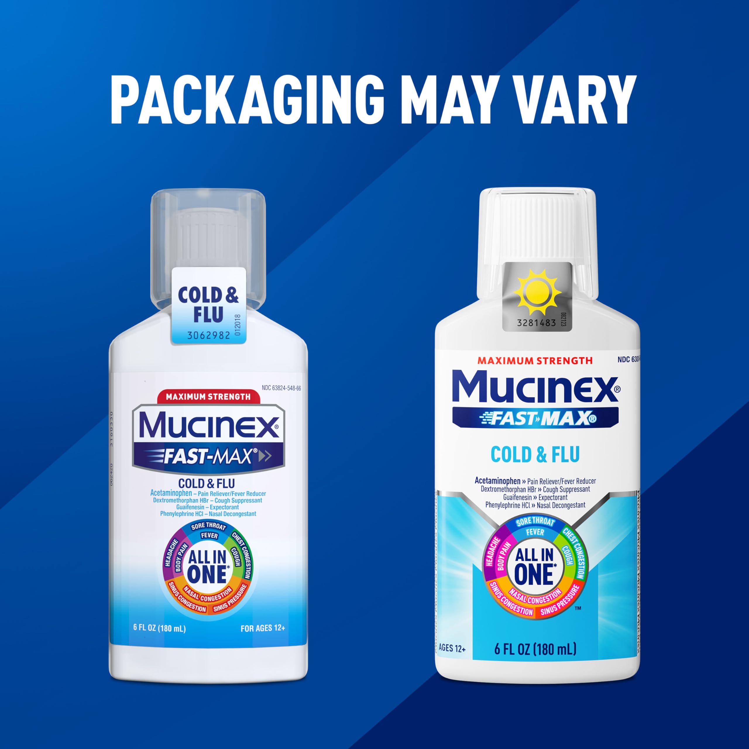 Mucinex Fast-Max Rhume et Grippe – présentation du produit en rayon.