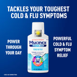 Mucinex Fast-Max Rhume et Grippe – étiquette indiquant usage contre fièvre et douleurs mineures.