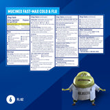 Mucinex Fast-Max Rhume et Grippe – label clair indiquant ingrédients actifs et fonctions.