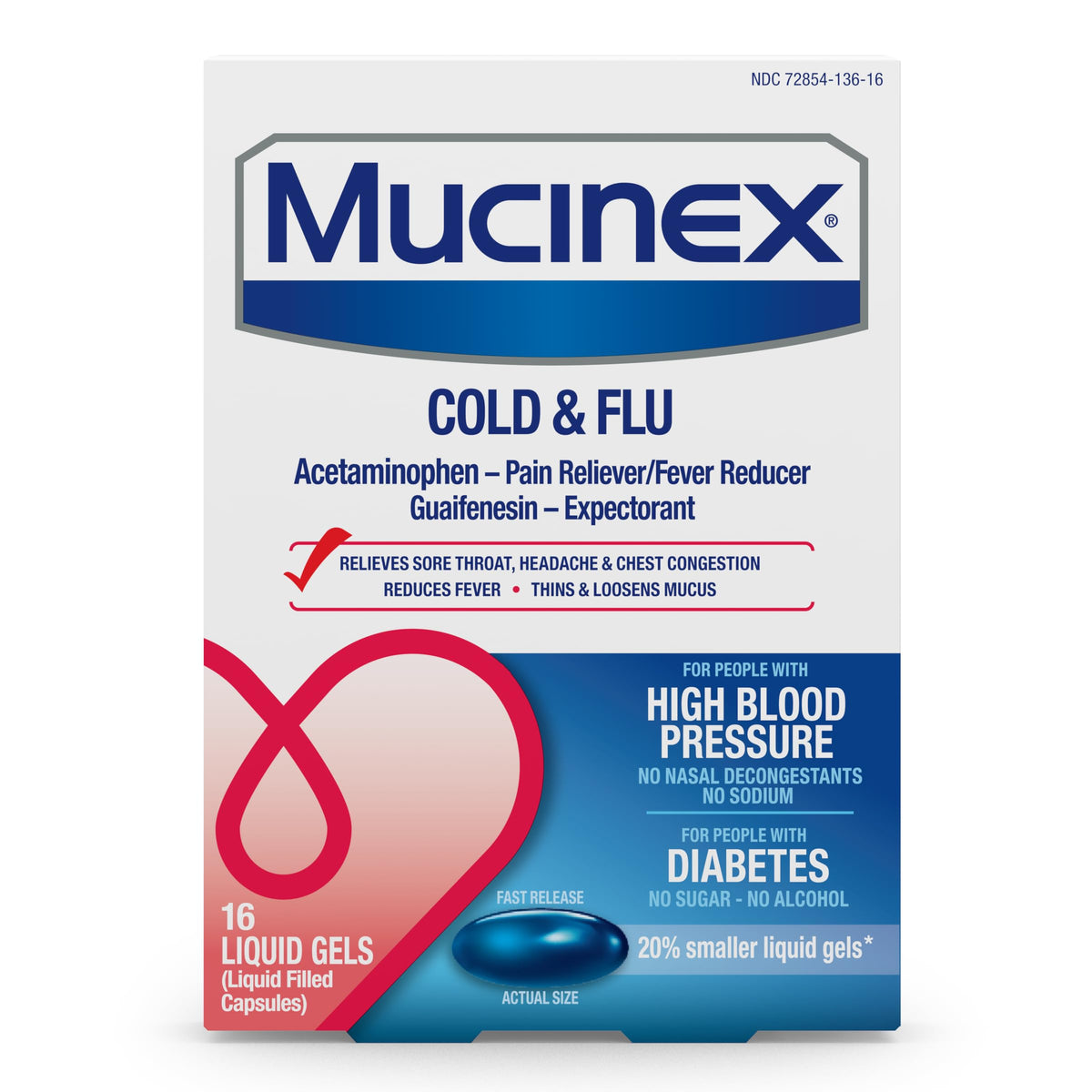 Mucinex Gels liquides – Bouteille: soulagement potentiel des maux de gorge.