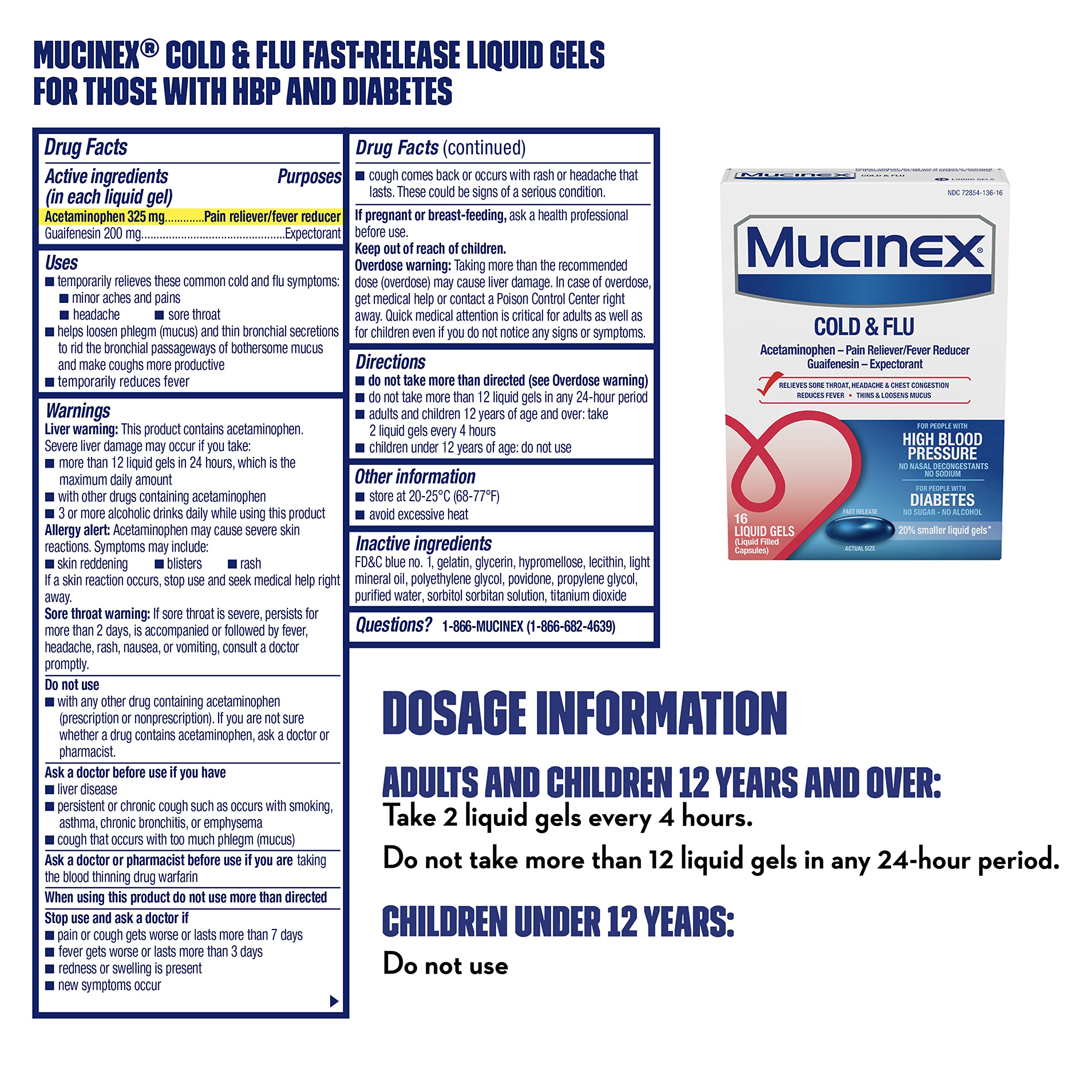 Mucinex Gels liquides – Ingrédients: acétaminophène inclus.