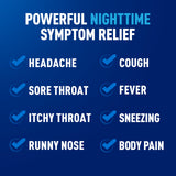 Emballage Mucinex Nightshift Cold et Flu avec étiquettes lisibles.