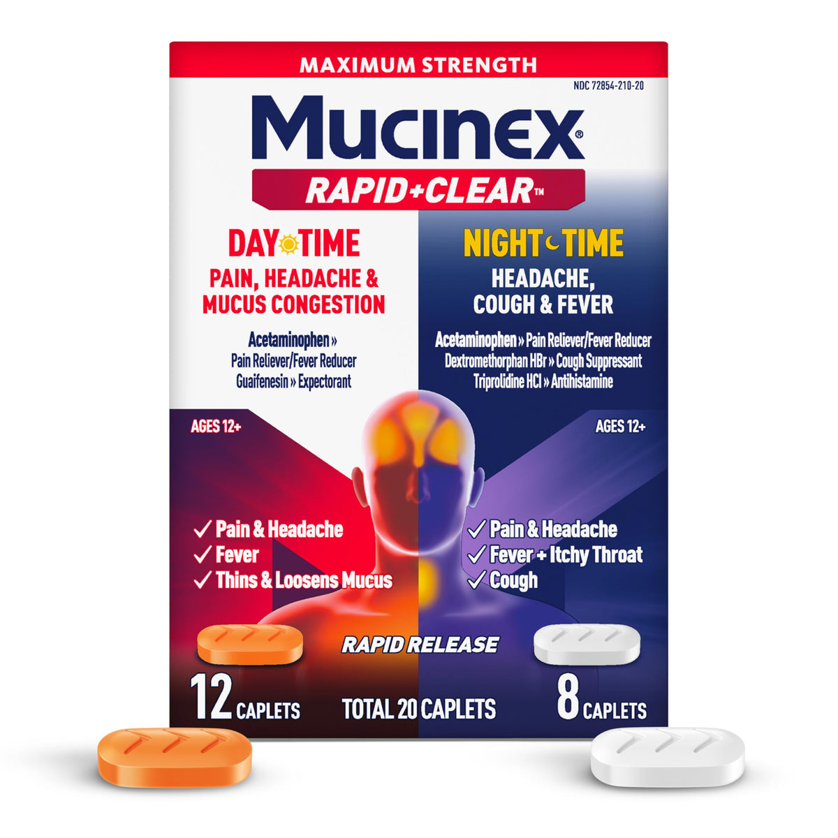 Mucinex Rapid Clear caplets dans une bouteille prête à l’emploi.