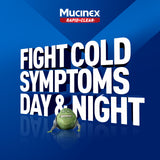 Étiquette Nighttime Mucinex Rapid Clear, conseils pour le sommeil et la toux.