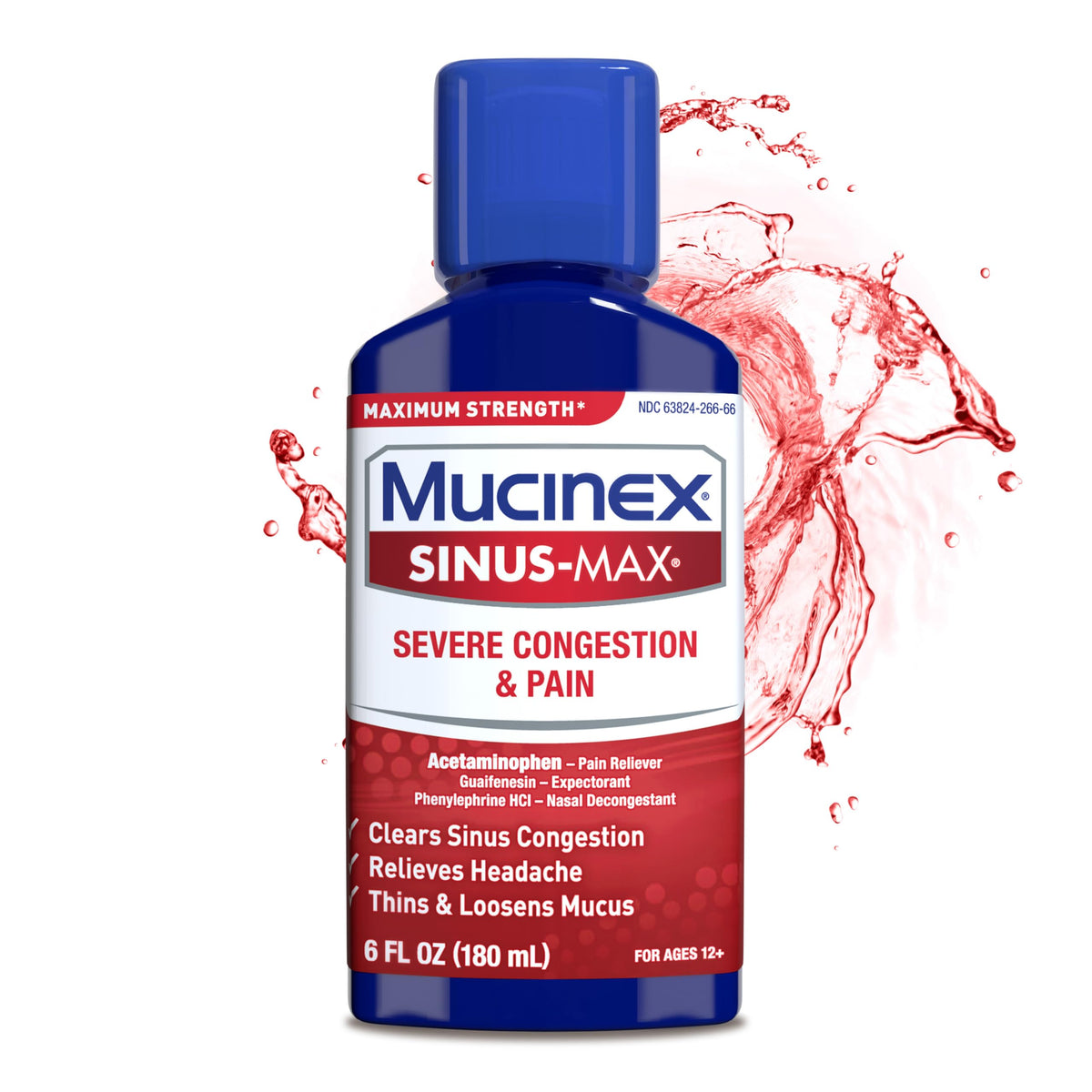 Mucinex Sinus-Max, bouteille 6 oz, offre une solution pratique pour la congestion nasale.