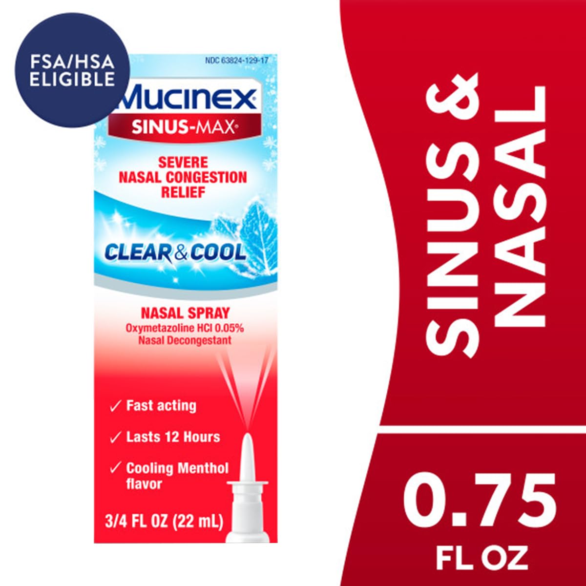 Effet menthol frais sur le spray nasal Mucinex Sinus-Max.
