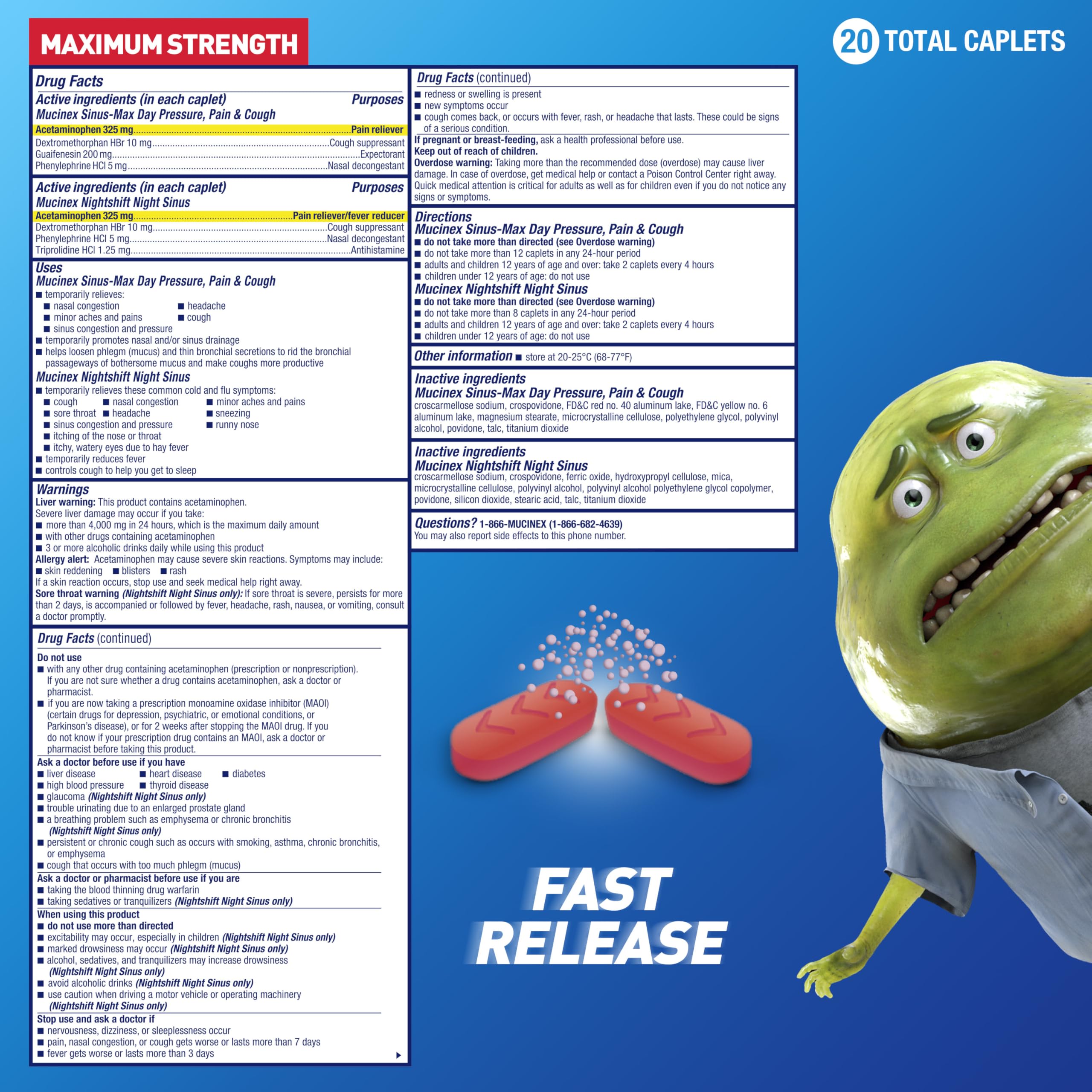 Mucinex Sinus-Max Jour caplets-congestion-nasale: respiration plus libre.