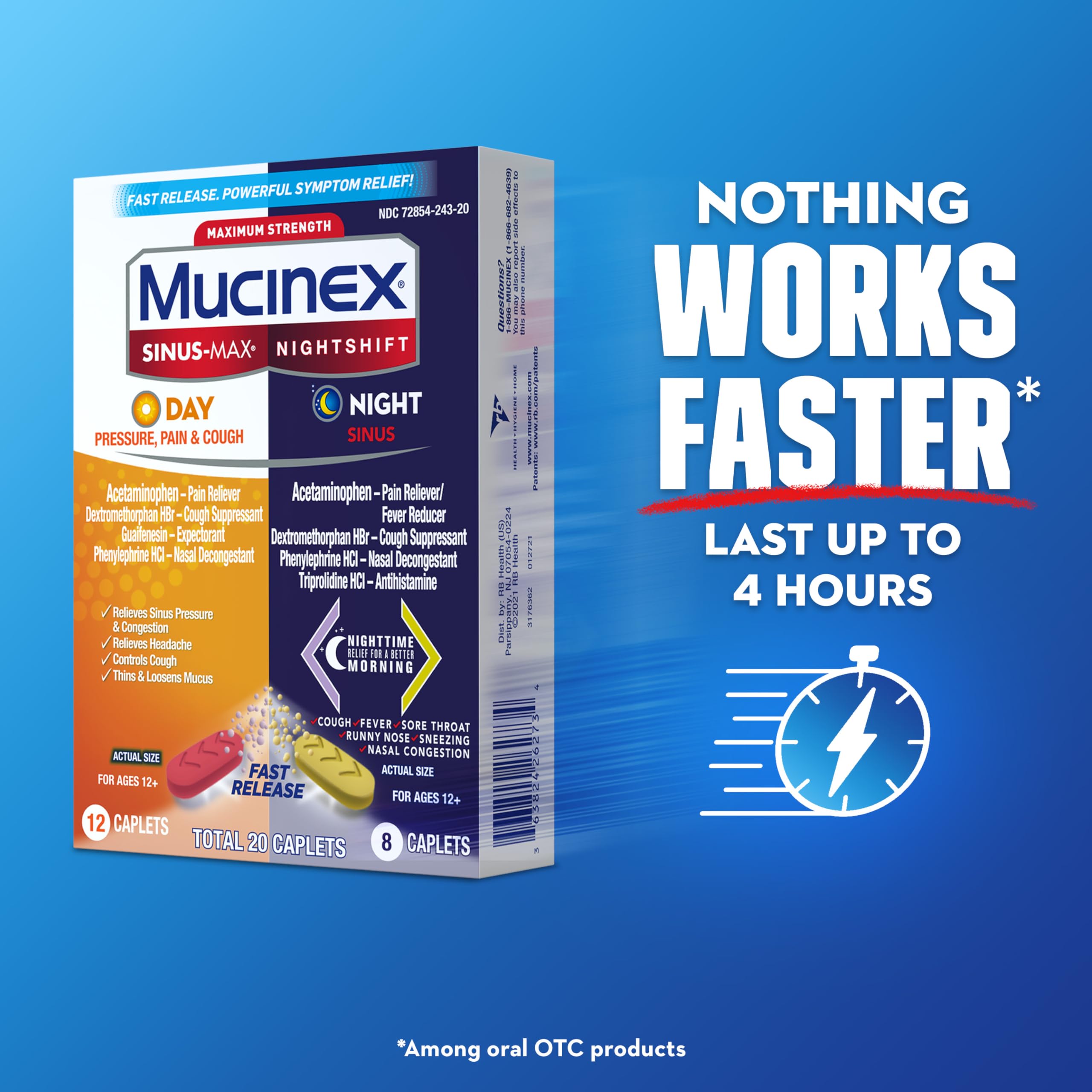 Mucinex Sinus-Max Nuit caplets-douleur-toux: confort nocturne et répit possible.