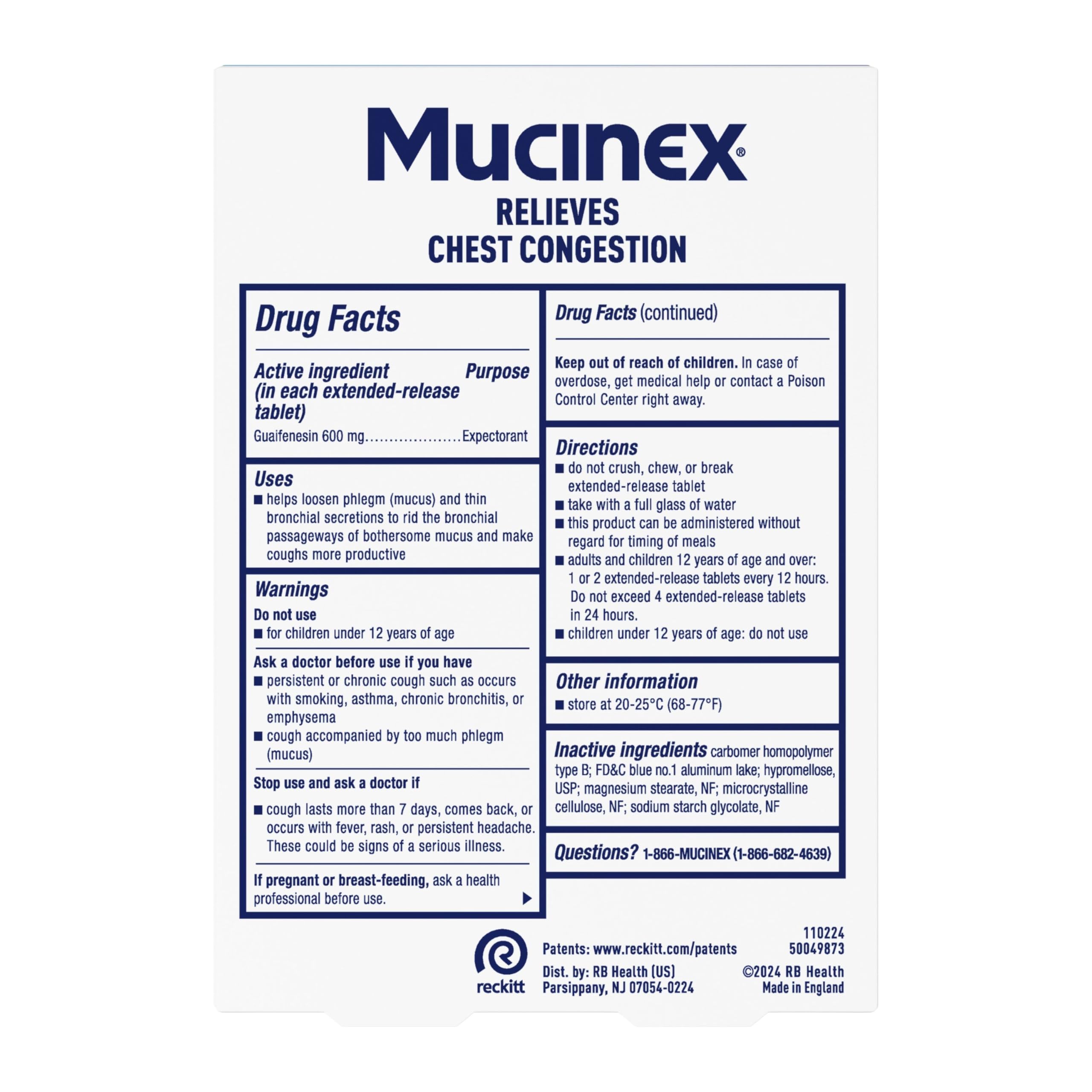 Mucinex image des comprimés montrant l'efficacité potentielle sur le mucus.