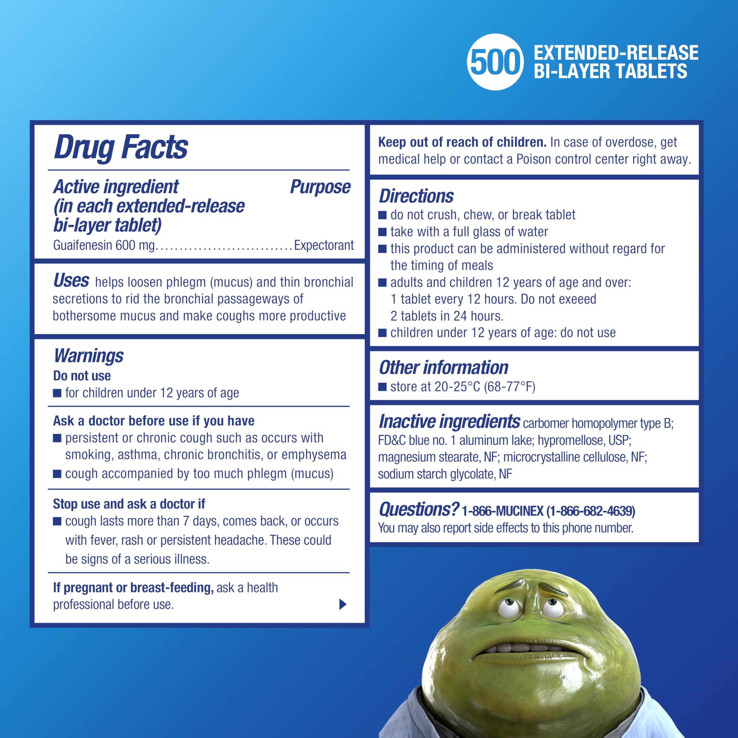 Mucinex tablettes 600 mg guaifenesin indiquant l’action fluidifiante du mucus.