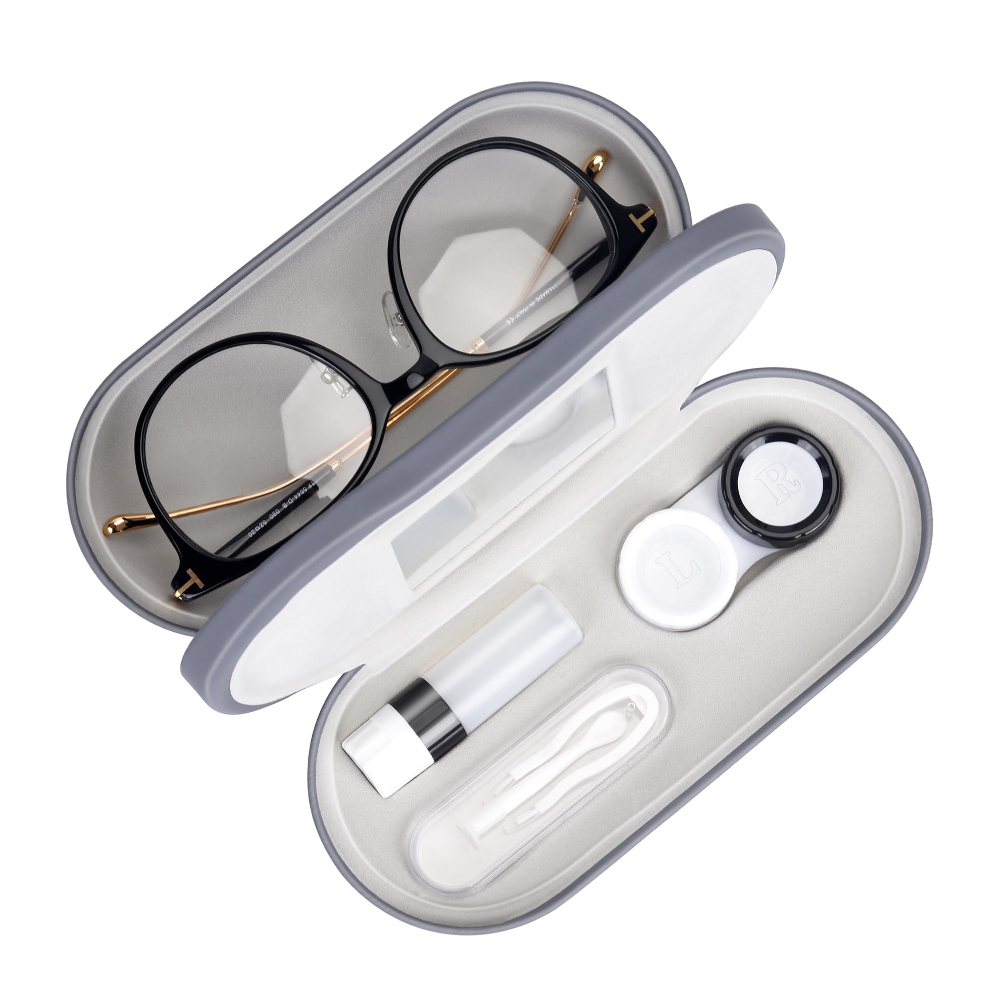 Muf 2 en 1 etui lentilles et lunettes avec miroir, vue avant.