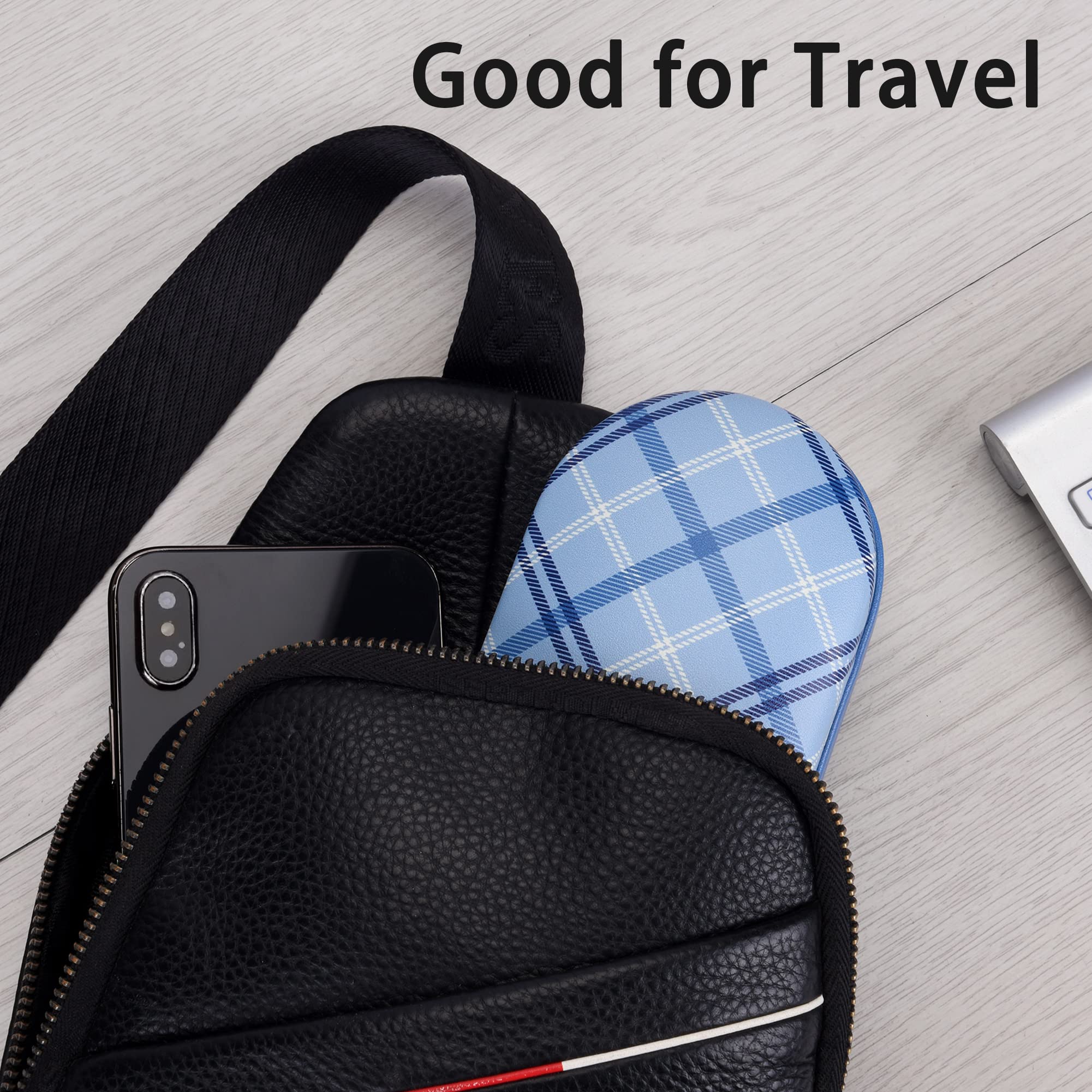 Étui Muf durable avec intérieur doux et anti-rayures bleu plaid.