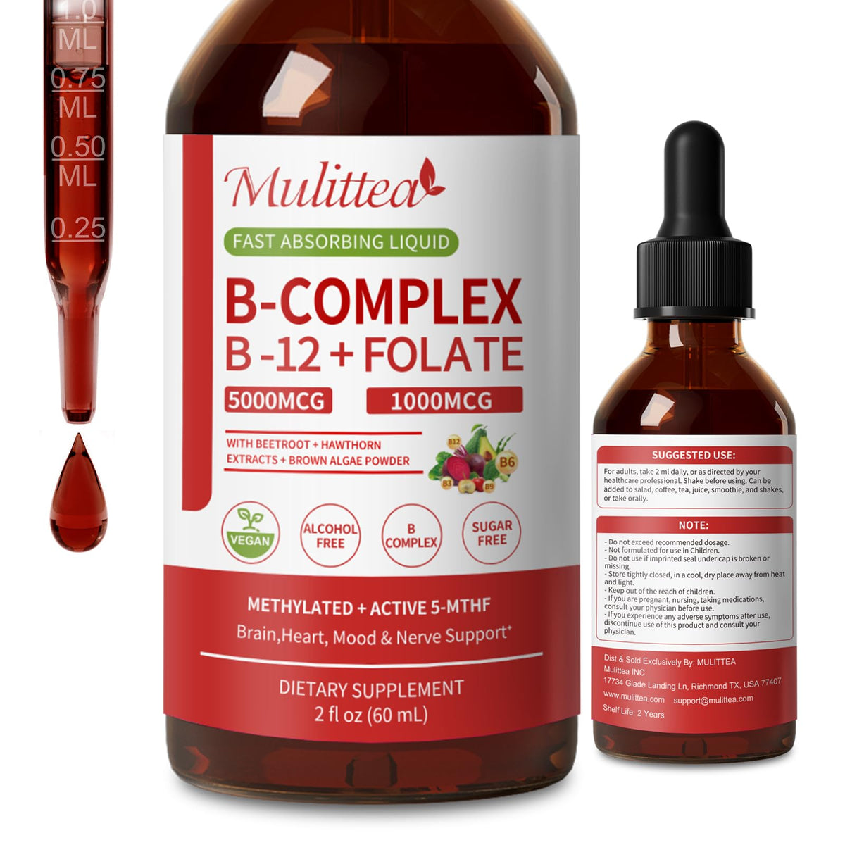 Mulittea complexe B methylé flacon-sublingual, énergie potentielle et absorption rapide
