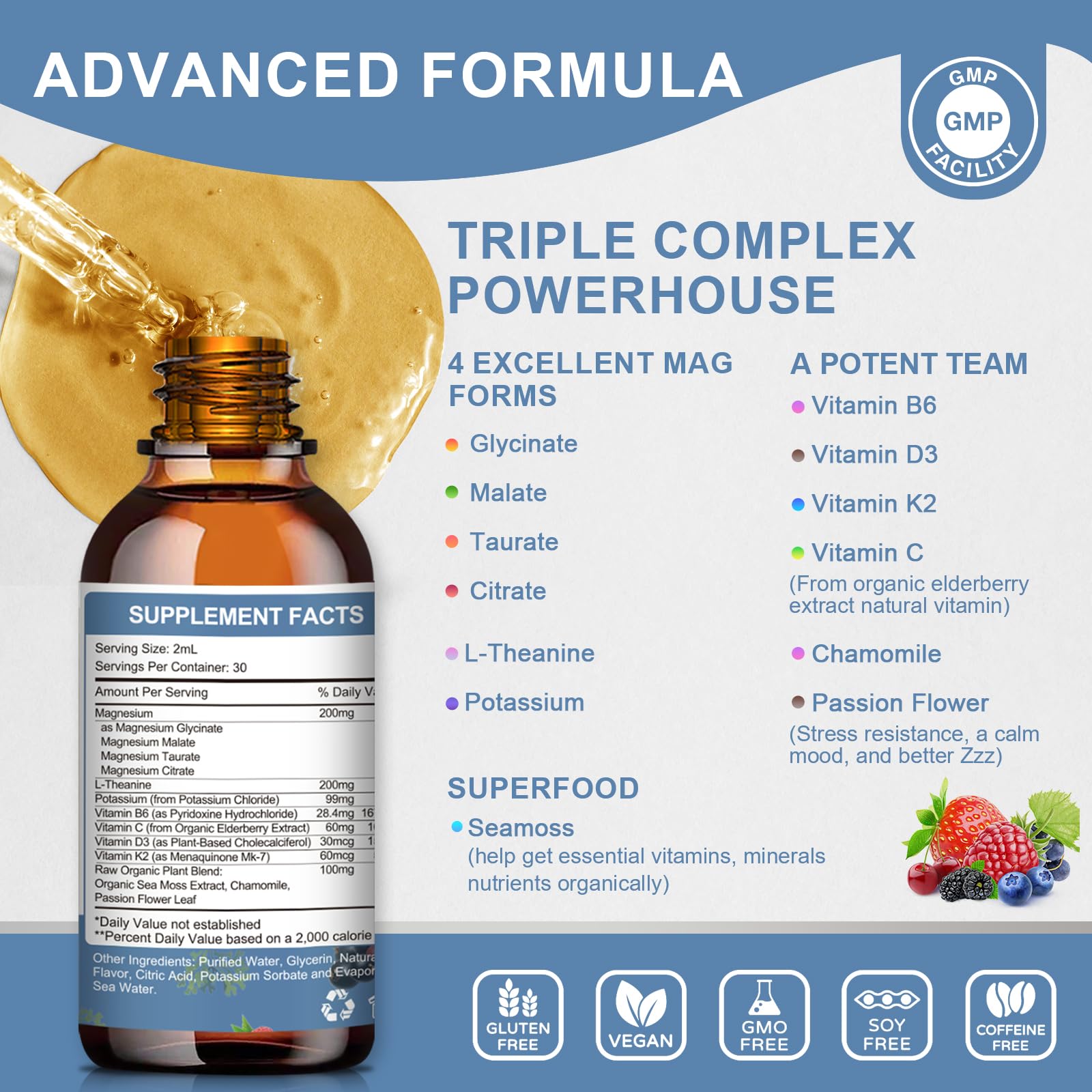 Mulittea Glycinate Gouttes Doseur, dosage pratique pour une routine simple.