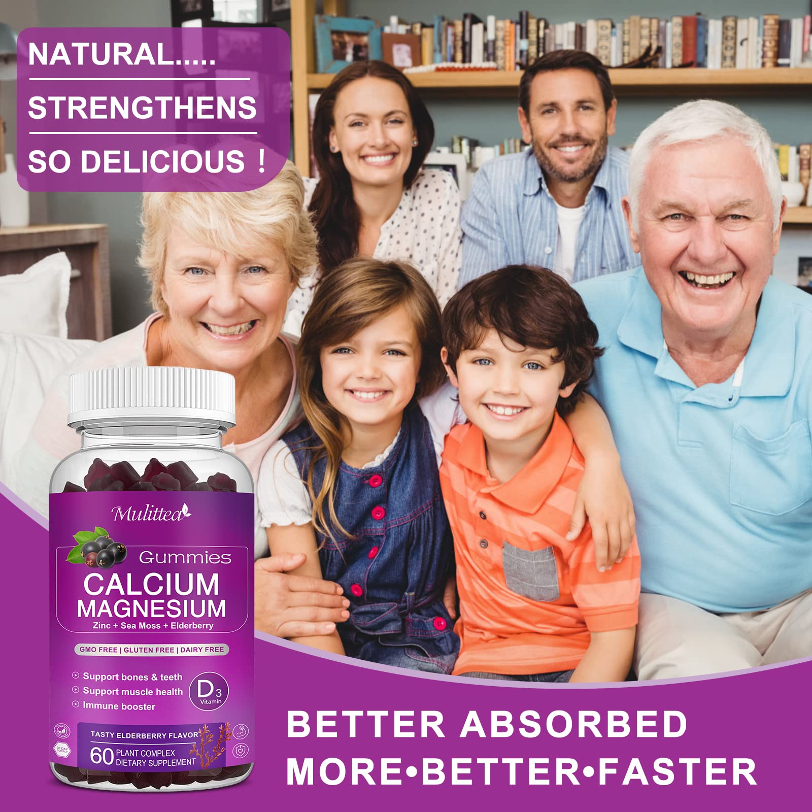 Mulittea gommes calcium adaptées enfants et adultes, prise facile et pratique