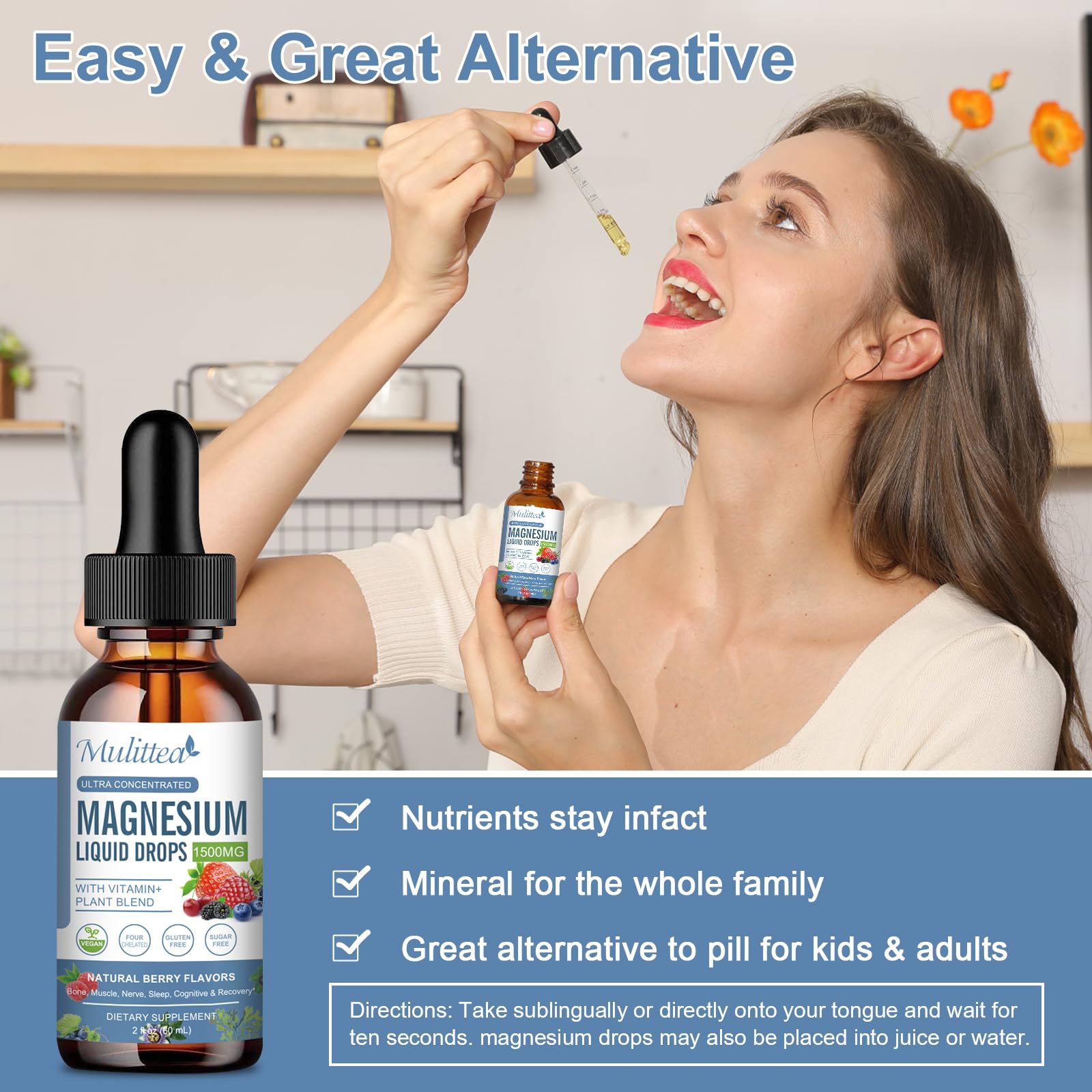 Mulittea Magnésium Glycinate Liquide — flacon dosable pour l'usage quotidien.