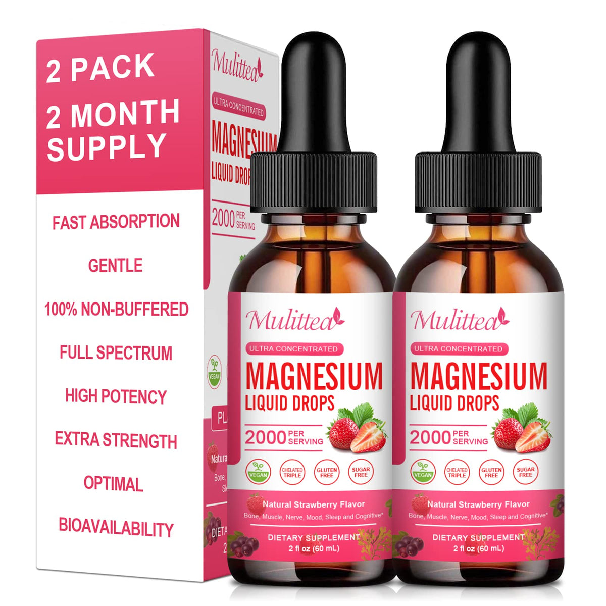 Mulittea Magnesium Glycinate Liquide — bouteille prête à l emploi, soutien potentiel du système nerveux.