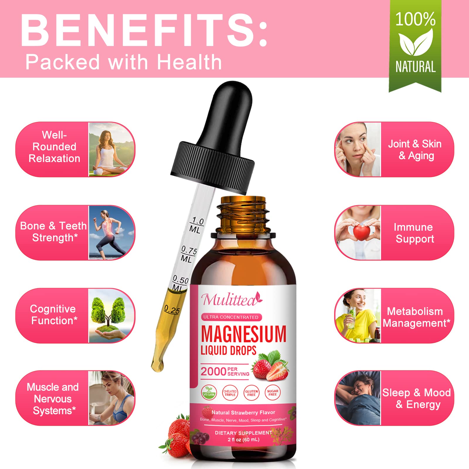 Mulittea Magnesium Glycinate Liquide — prise quotidienne possible pour le sommeil et l énergie.