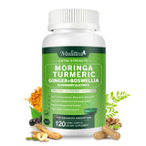 Mulittea Moringa Capsules, bouteille et étiquette, soutien potentiel à l'énergie et immunité.