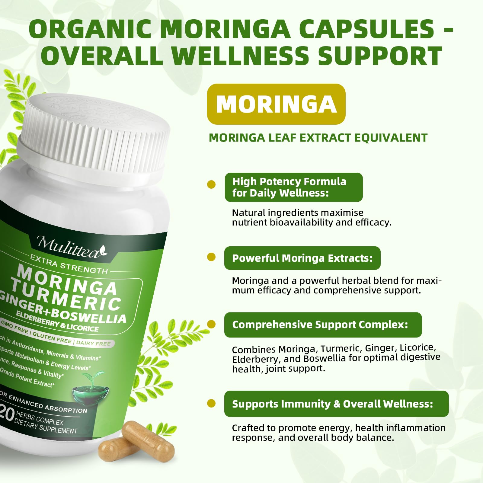 Ingrédients clés du mélange: curcuma, gingembre et sureau pour énergie et confort digestif.